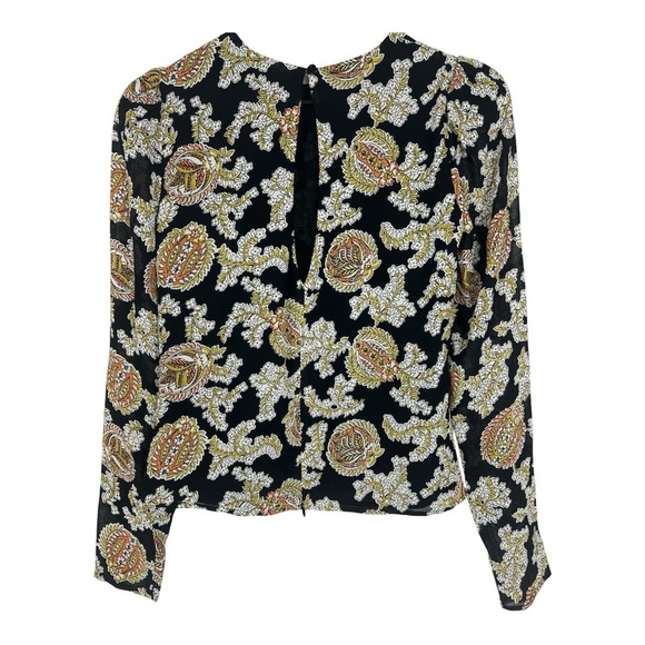 Reformation Sz XS Talia Top Black Floral Puff Shoulder Sleeves EUC - Picture 3 of 12